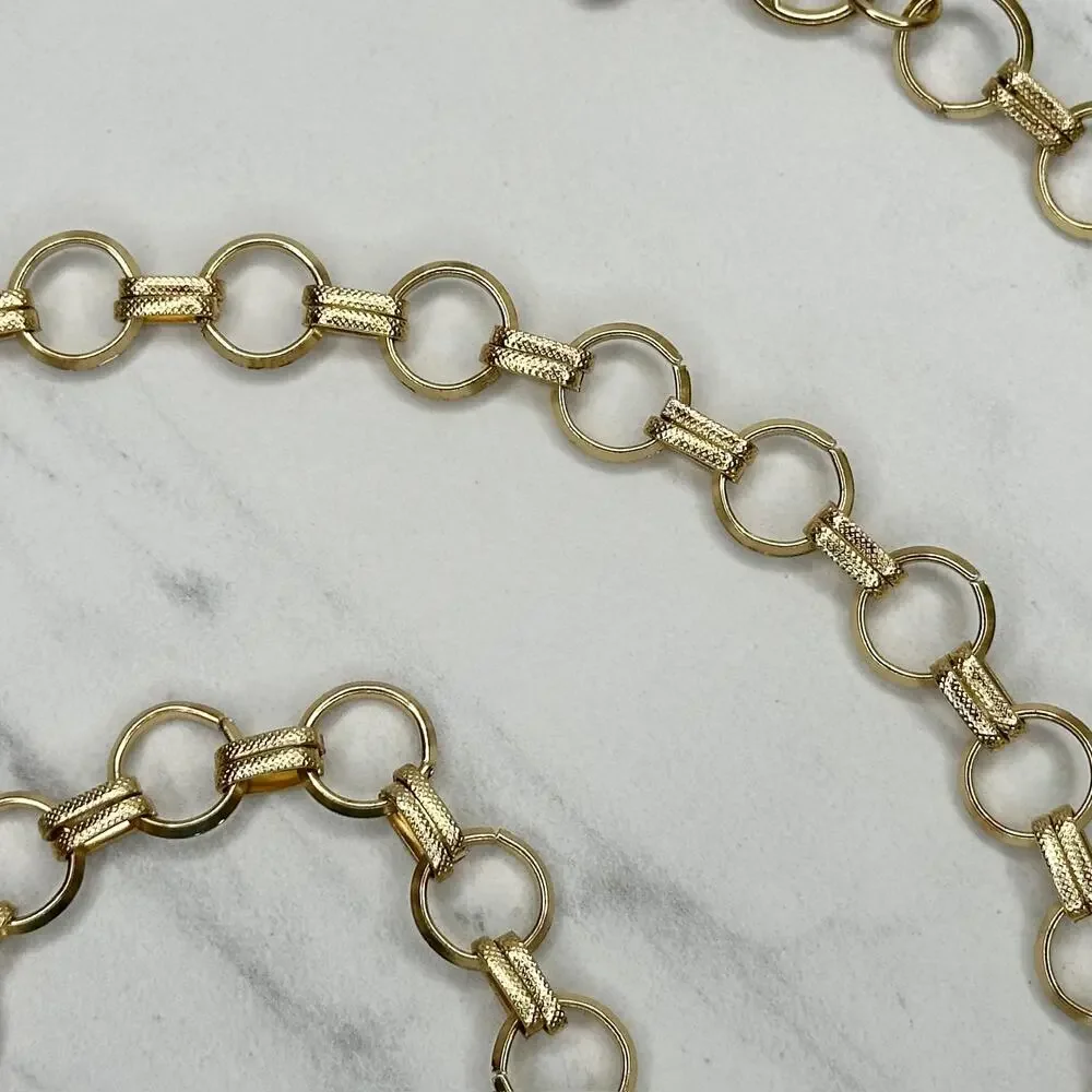 Gold Tone Open Hoop Metal Chain Link Belt Decorative O Ring One Size ✨